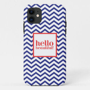 Chevron "Hallo schoonheid" in marine en rood iPhone 11 Hoesje