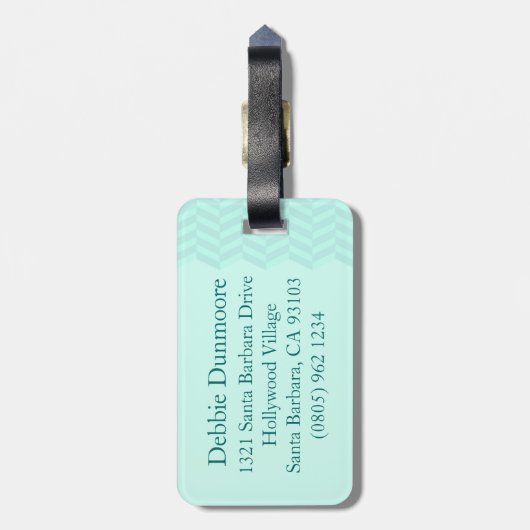 Chevron haring, beenderafdruk, aqua, groen bagagel bagagelabel (Achterkant verticaal)