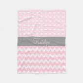 Chevron Hearts Pattern Pink Grey | Monogram Fleece Deken (Voorkant)