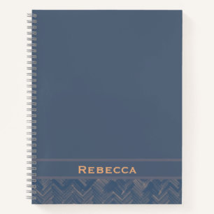 Chevron Herringbone Patroon Retro Blauw Monogram Notitieboek