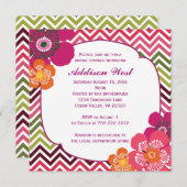 Chevron Hibiscus Square Invitation Kaart (Voorkant / Achterkant)