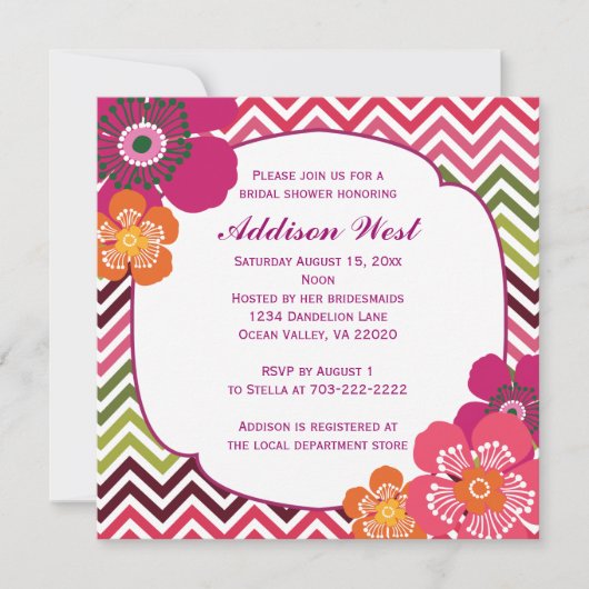Chevron Hibiscus Square Invitation Kaart (Voorkant)
