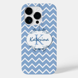 Chevron in Polo Blauw en Wit met Bloemen Lijst Case-Mate iPhone 14 Pro Hoesje