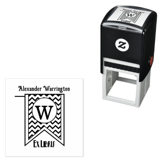 Chevron Initiaal Banner Monogram Ex Libris Boek Zelfinktende Stempel (In situ)