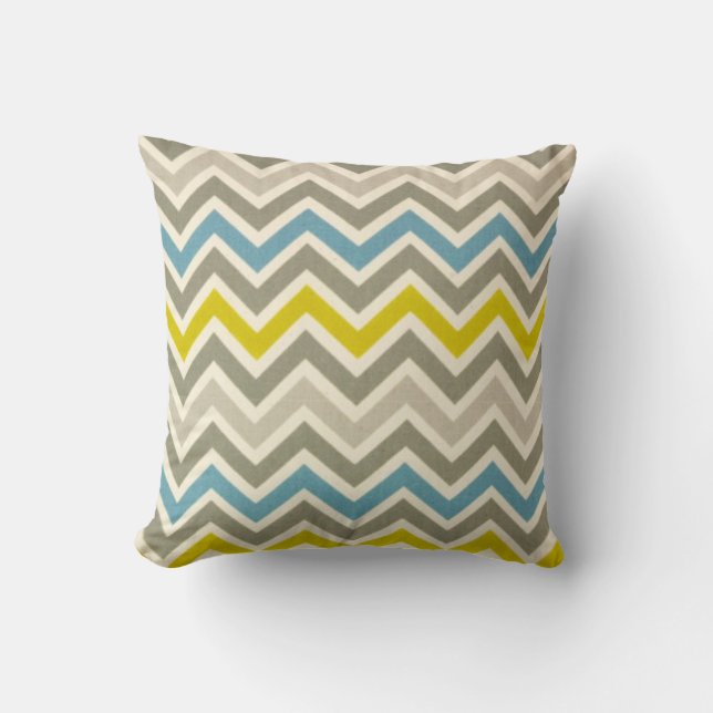 Chevron jaune gris bleu Jaune oreiller (Recto)
