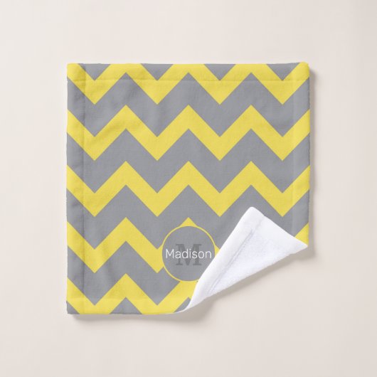 Chevron jaune gris motif lignes rayures Monogramme (Gant de toilette)