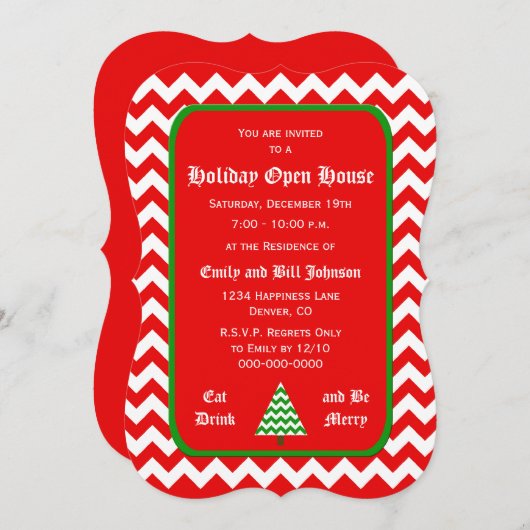 Chevron Kerst Open Huis Uitnodigingen (Voorkant / Achterkant)