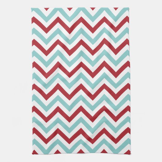 Chevron Kitchen Towel | {Aqua & Red} Theedoek (Verticaal)