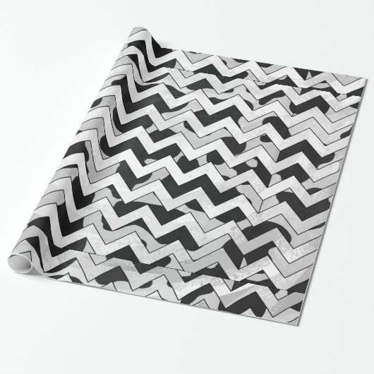 Chevron Koe Black en White Cadeaupapier (Uitgerold)