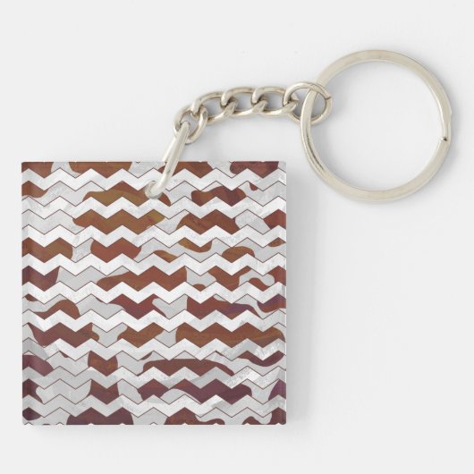 Chevron Koe Brown and White Print Sleutelhanger (Achterkant)