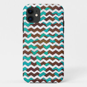 Chevron Koe Brown en Blauwgroen print iPhone 11 Hoesje
