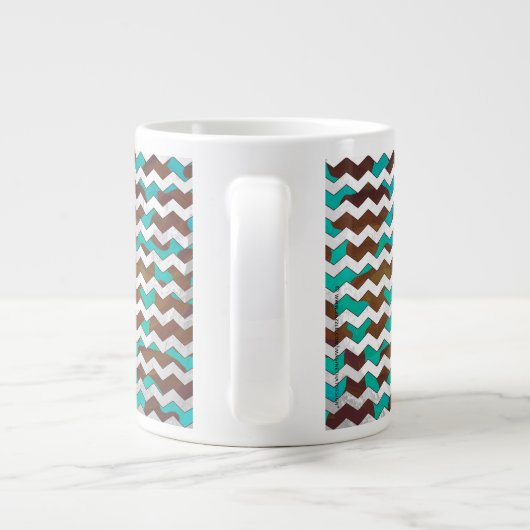 Chevron Koe Brown en Blauwgroen print Extra Grote Beker (Achterkant)