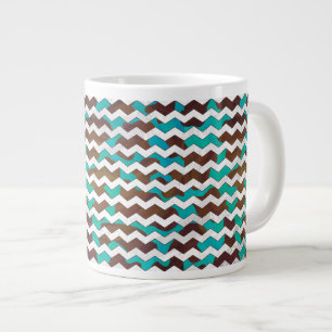 Chevron Koe Brown en Blauwgroen print Extra Grote Beker