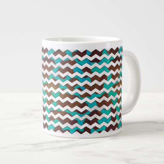 Chevron Koe Brown en Blauwgroen print Extra Grote Beker (Voorkant rechts)
