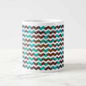 Chevron Koe Brown en Blauwgroen print Extra Grote Beker (Voorkant)