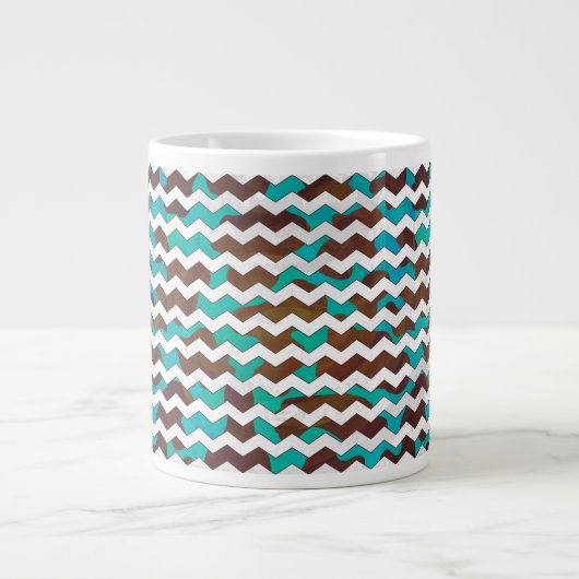 Chevron Koe Brown en Blauwgroen print Extra Grote Beker (Voorkant)