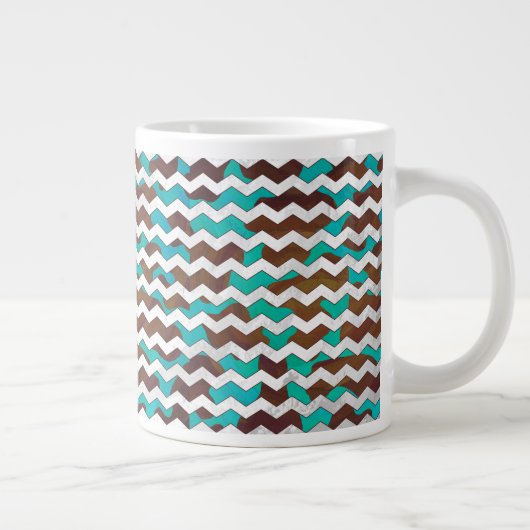 Chevron Koe Brown en Blauwgroen print Extra Grote Beker (Rechts)