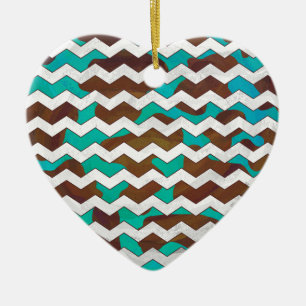 Chevron Koe Brown en Blauwgroen print Keramisch Ornament
