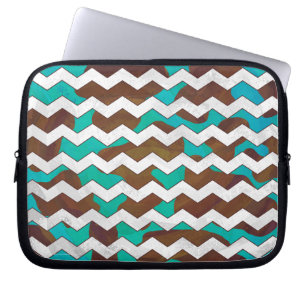 Chevron Koe Brown en Blauwgroen print Laptop Sleeve