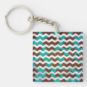 Chevron Koe Brown en Blauwgroen print Sleutelhanger