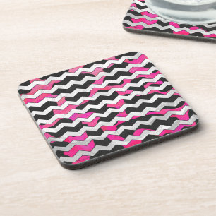Chevron Koe Hot Pink en Black Print Drankjes Onderzetter