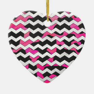 Chevron Koe Hot Pink en Black Print Keramisch Ornament