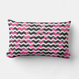 Chevron Koe Hot Pink en Black Print Kussen