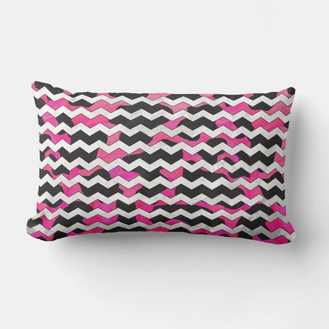 Chevron Koe Hot Pink en Black Print Kussen (Voorkant)