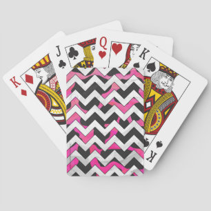 Chevron Koe Hot Pink en Black Print Speelkaarten