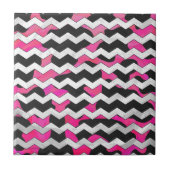 Chevron Koe Hot Pink en Black Print Tegeltje (Voorkant)