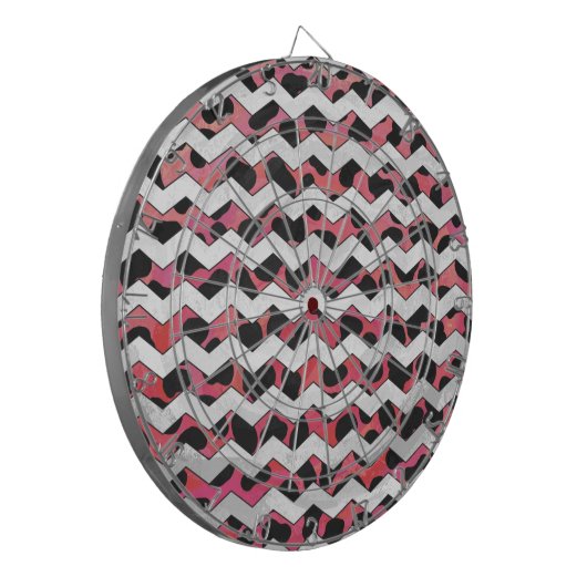 Chevron Koe Roze en Zwart Dartbord (Voorkant Links)