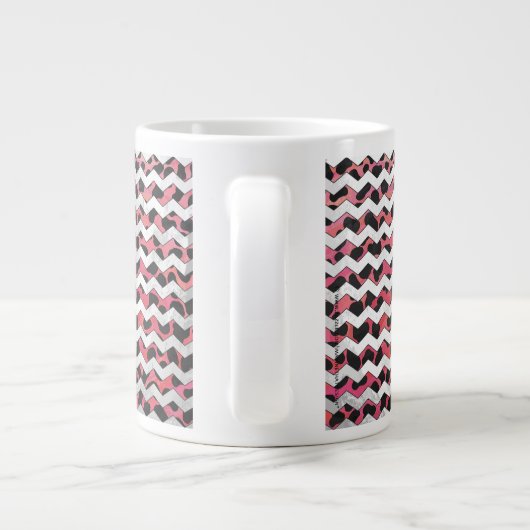 Chevron Koe Roze en Zwart Extra Grote Mok (Achterkant)