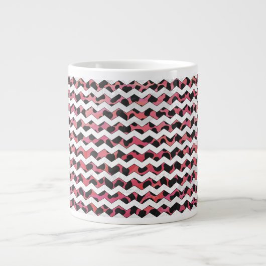 Chevron Koe Roze en Zwart Extra Grote Mok (Voorkant)