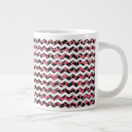 Chevron Koe Roze en Zwart Extra Grote Mok (Rechts)
