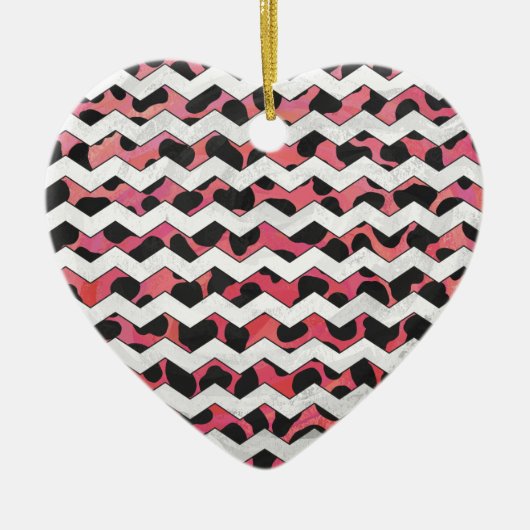 Chevron Koe Roze en Zwart Keramisch Ornament (Voorkant)