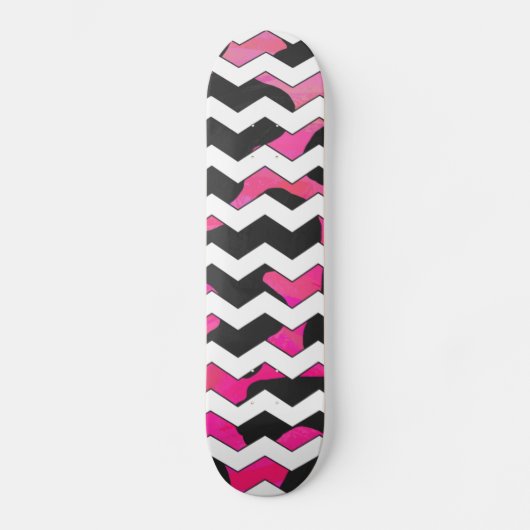Chevron Koe Roze en Zwart Skateboard (Voorkant)
