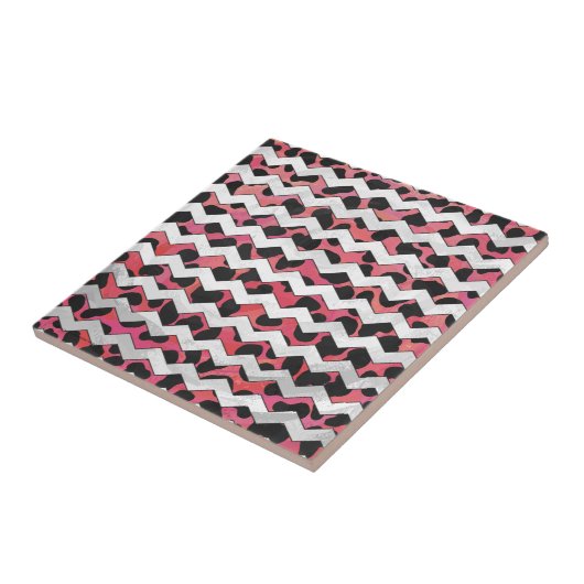 Chevron Koe Roze en Zwart Tegeltje (Zijkant)