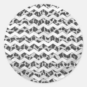 Chevron Leopard Grey and Light Grey Print Ronde Sticker