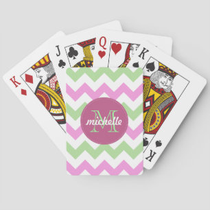 Chevron Light Pink Green Monogram Circle Stitches Speelkaarten