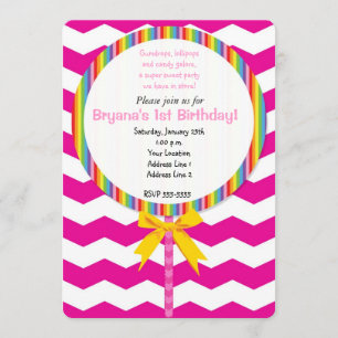 Chevron Lollipop Snoep Birthday Party Invitation Kaart