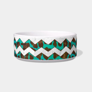Chevron Luipaard Bruin en Turquoise Print Voerbakje