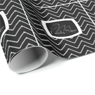 Chevron Metallic/Silver (Monogram) Cadeaupapier