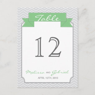 Chevron Mint en Grijze Trouwtafel Nummer Briefkaart
