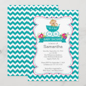 Chevron Monkey In Carriage Boys Baby shower Kaart (Voorkant / Achterkant)