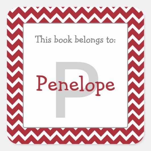Chevron Monogram Boekplaat Sticker bordeaux rood (Voorkant)