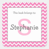 Chevron Monogram Boekplaat Sticker roze en grijs (Voorkant)