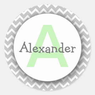 Chevron Monogram Bookplaat Sticker grijze munt