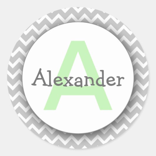 Chevron Monogram Bookplaat Sticker grijze munt (Voorkant)