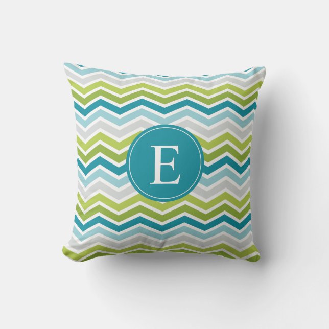 Chevron Monogram Green Blue Kussen (Voorkant)