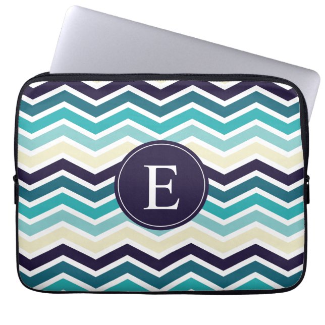 Chevron Monogram Navy Blue Cream Laptop Sleeve (Voorkant)